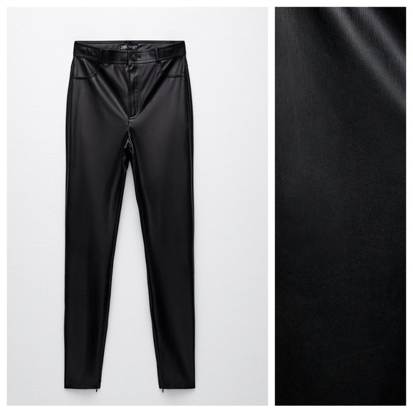 NWT. Zara Black Faux Leather High-waist Leggings. Size M, L. - Picture 5 of 12